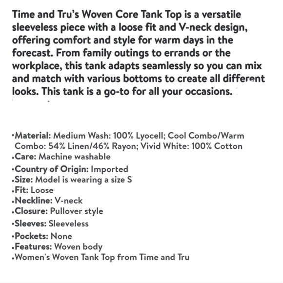 Time and Tru Women's Woven Tank Top, Size S(4-6) - Picture 9 of 9